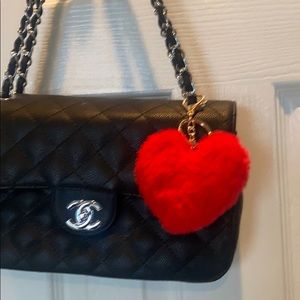 Red Soft Furry Heart,Wool, Keychain with Hook